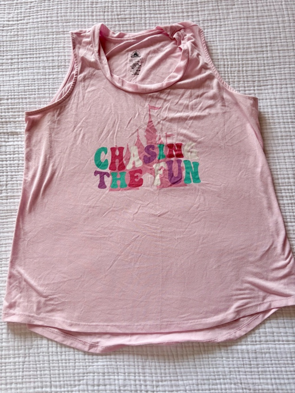 RunDisney “Chasing The Fun” Pink Tank with Castle Logo, Size S